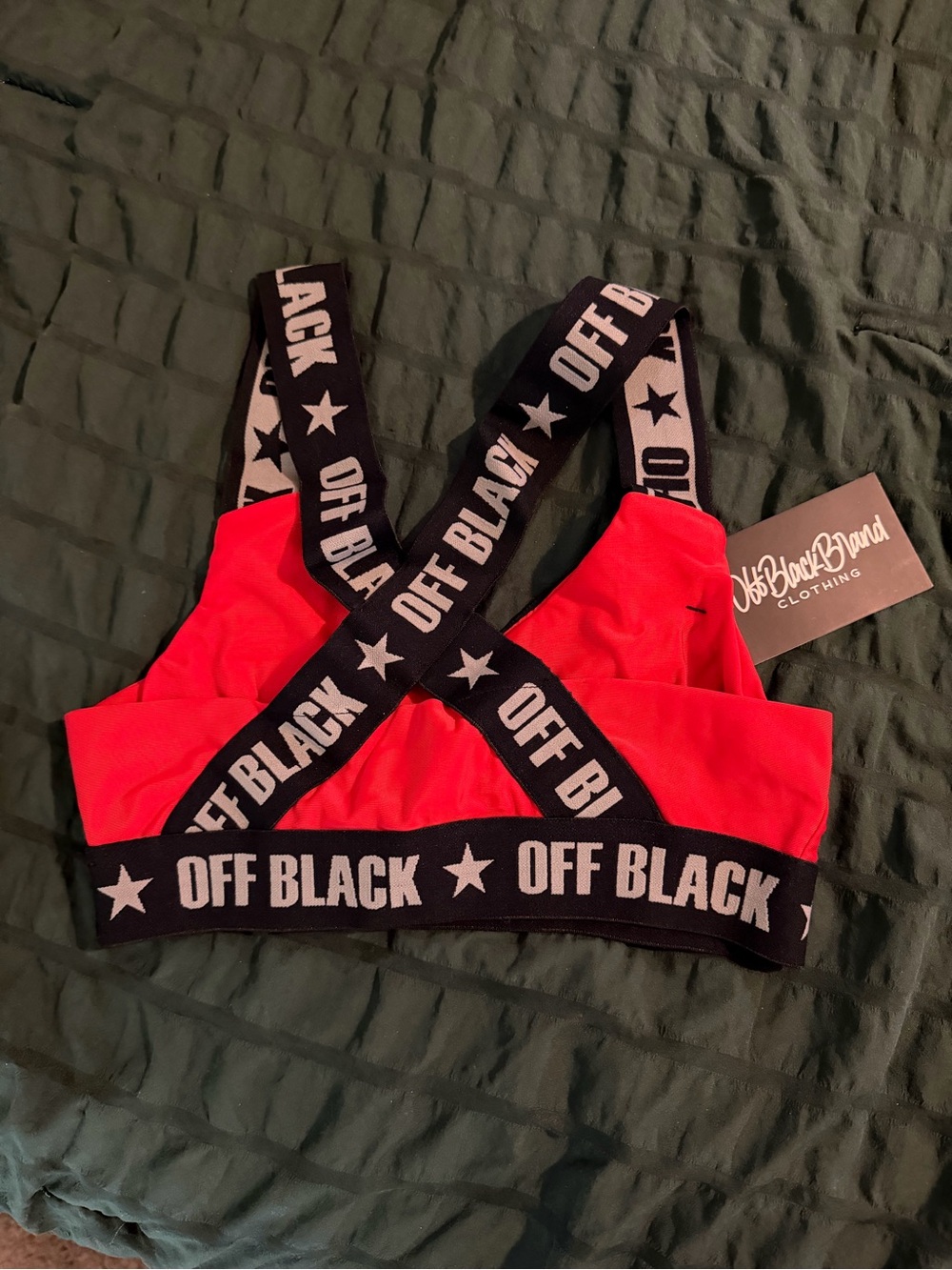 Black Off Black Red Sports Bralette with Branded Elastic Straps